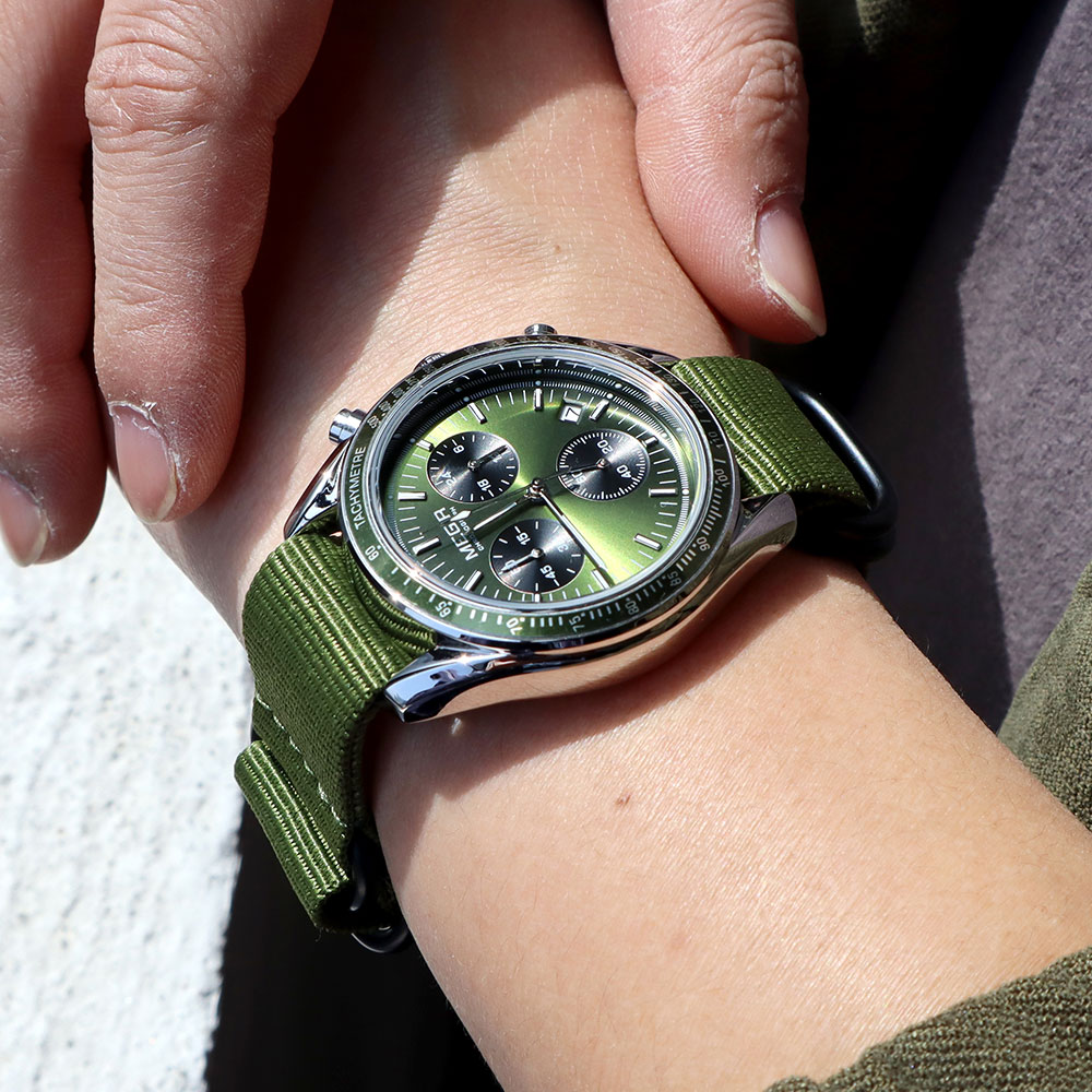 MEGIR New Men's Nylon Braided  - Luxury Watch Green Dial 评论和价格