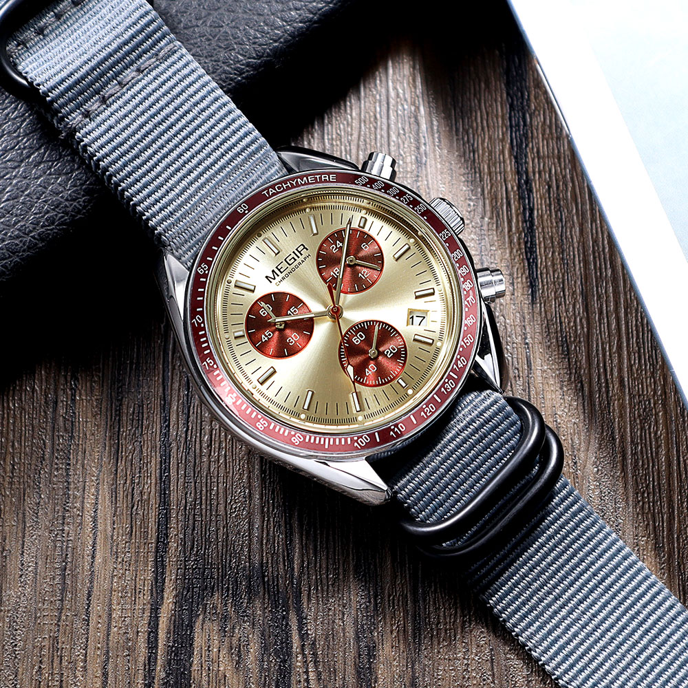 MEGIR New Men's Nylon Braided  - Luxury Watch Green Dial 评论和价格