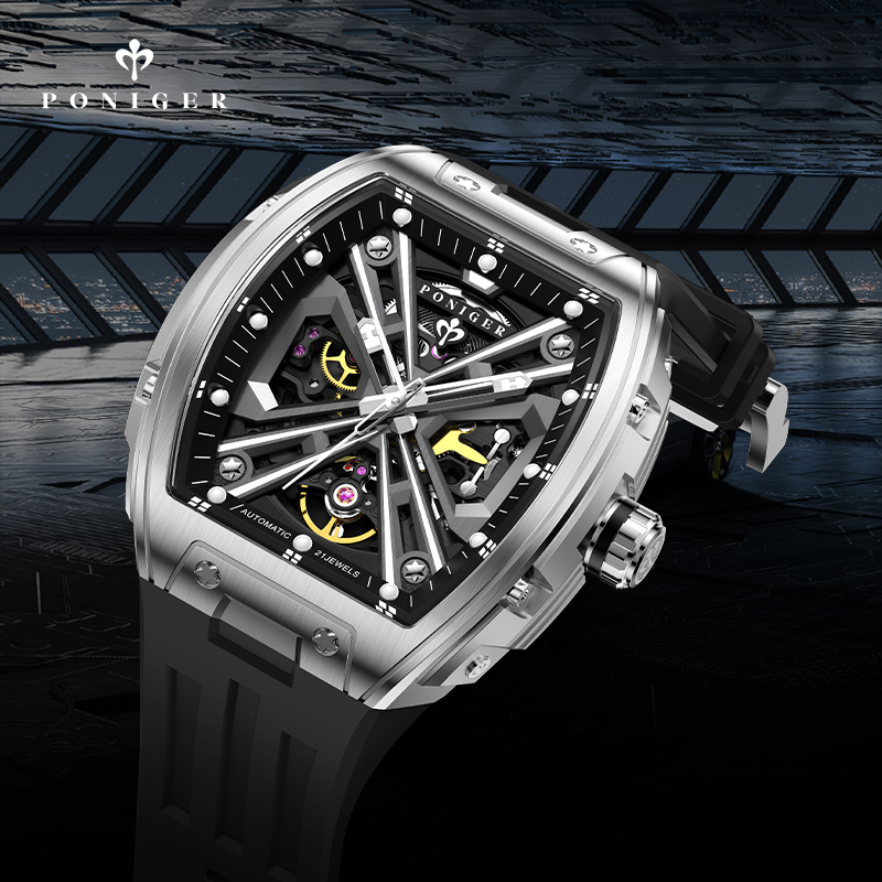 PONIGER Luxury Automatic Mecha - Luxury Watch On Rubber Strap 评论和价格