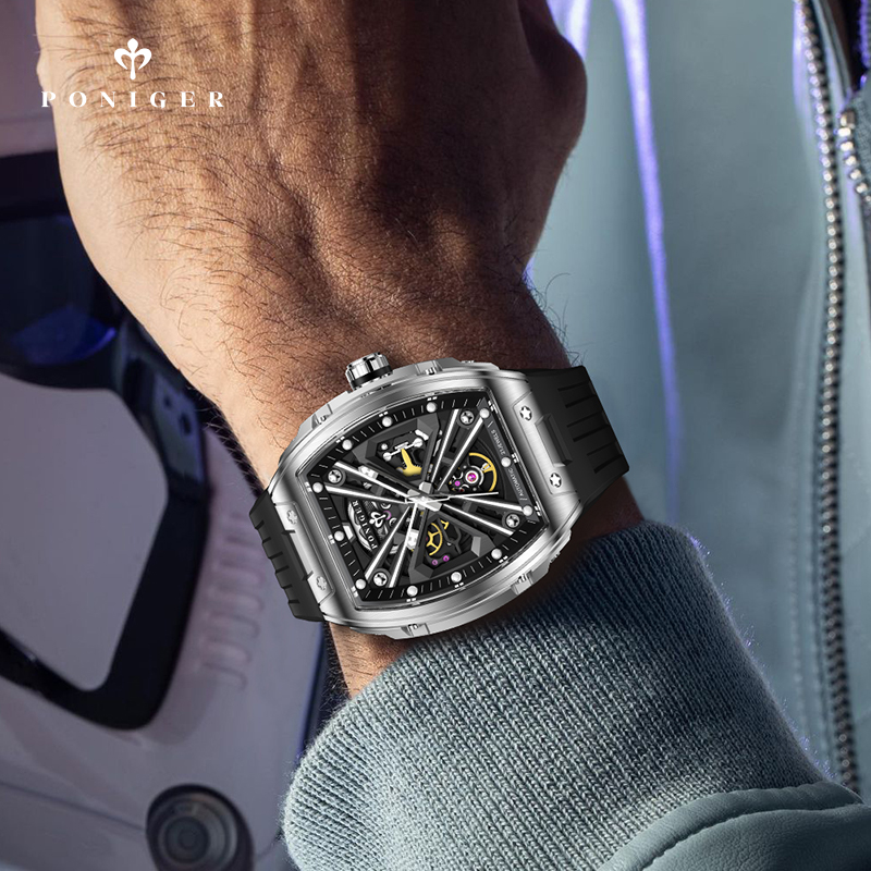 PONIGER Luxury Automatic Mecha - Luxury Watch On Rubber Strap 评论和价格
