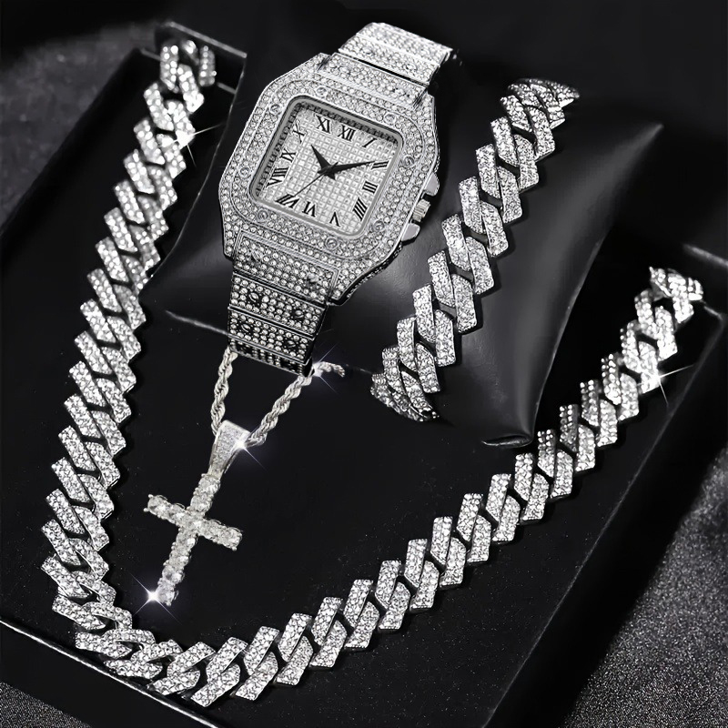 4PCS Fashion Iced Out Square M - Luxury Watch Iceberg 评论和价格